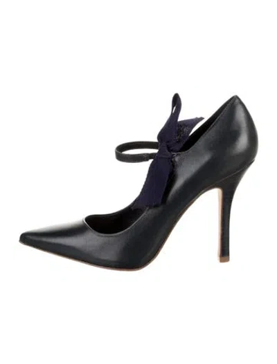 Pre-owned Tory Burch Leather Bow Accents Pumps In Blue
