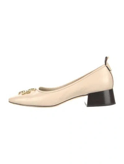 Pre-owned Tory Burch Leather Bow Accents Pumps In Neutral