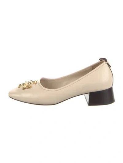 Pre-owned Tory Burch Leather Bow Accents Pumps In Neutral