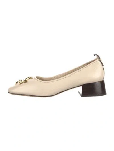 Pre-owned Tory Burch Leather Bow Accents Pumps In Neutral