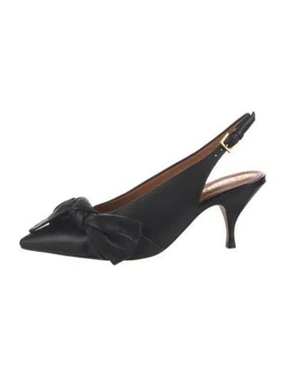 Pre-owned Tory Burch Leather Bow Accents Slingback Pumps In Black