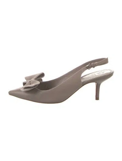 Pre-owned Tory Burch Leather Bow Accents Slingback Pumps In Grey