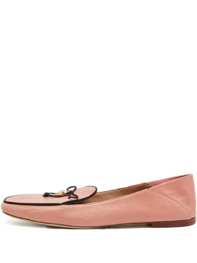 Pre-owned Tory Burch Leather Bow Shoes In Pink