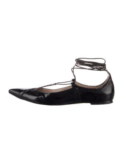 Pre-owned Tory Burch Leather Braided Accents Ballet Flats In Blue