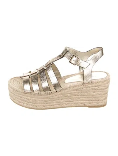 Pre-owned Tory Burch Leather Braided Accents Espadrille Sneakers In Gold/metallic