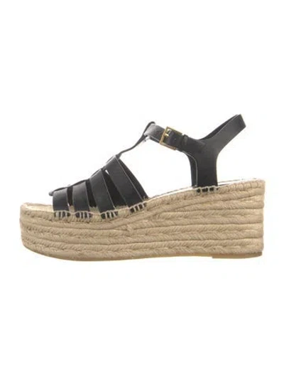 Pre-owned Tory Burch Leather Braided Accents Espadrilles In Black