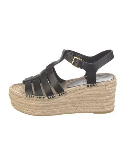 Pre-owned Tory Burch Leather Braided Accents Espadrilles In Black