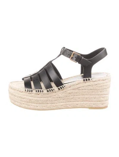 Pre-owned Tory Burch Leather Braided Accents Espadrilles In Black