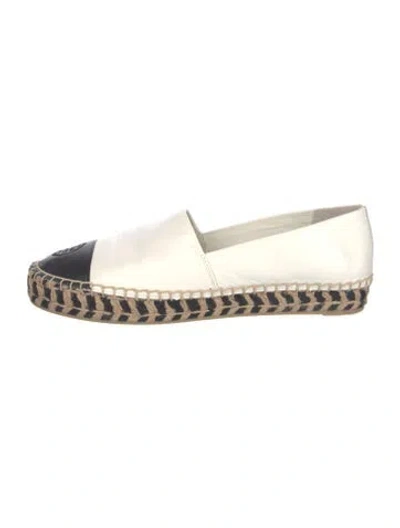 Pre-owned Tory Burch Leather Braided Accents Espadrilles In Black/white