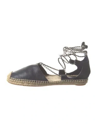 Pre-owned Tory Burch Leather Braided Accents Espadrilles In Blue/neutrals