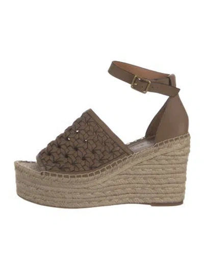 Pre-owned Tory Burch Leather Braided Accents Espadrilles In Brown