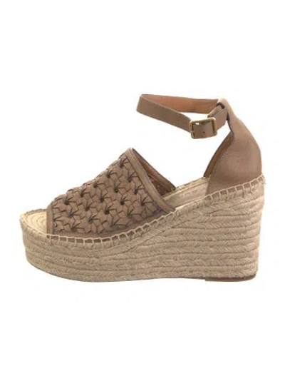 Pre-owned Tory Burch Leather Braided Accents Espadrilles In Brown