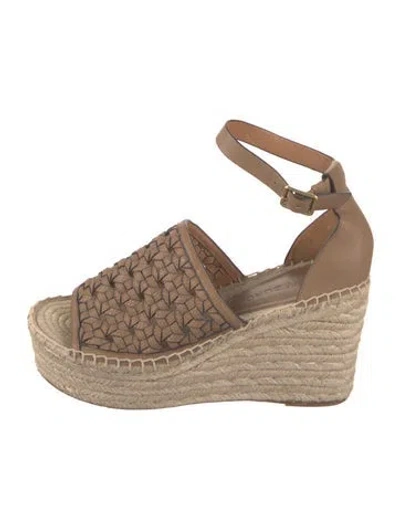 Pre-owned Tory Burch Leather Braided Accents Espadrilles In Brown