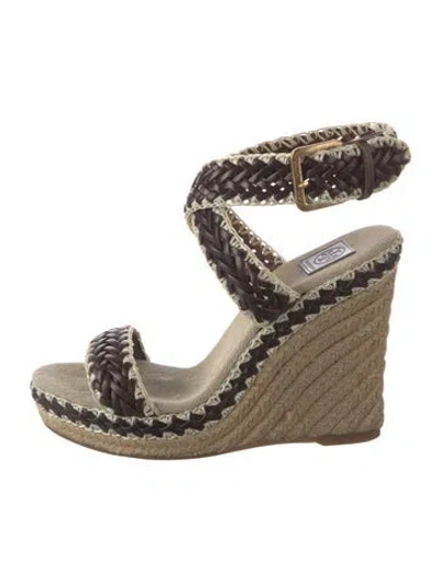 Pre-owned Tory Burch Leather Braided Accents Espadrilles In Brown/neutrals