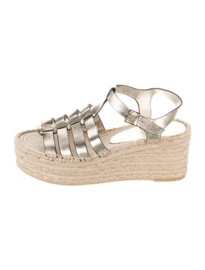 Pre-owned Tory Burch Leather Braided Accents Espadrilles In Gold/metallic