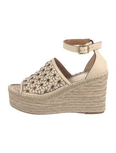 Pre-owned Tory Burch Leather Braided Accents Espadrilles In Neutral
