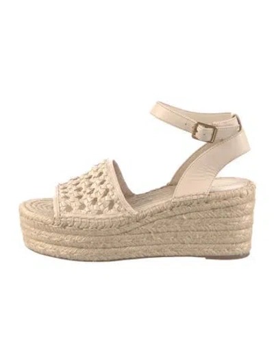 Pre-owned Tory Burch Leather Braided Accents Espadrilles In Neutral