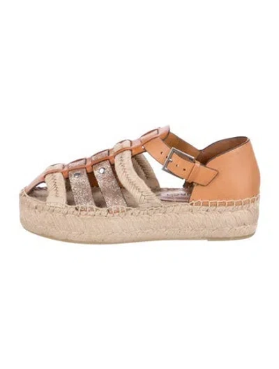 Pre-owned Tory Burch Leather Braided Accents Espadrilles In Neutral