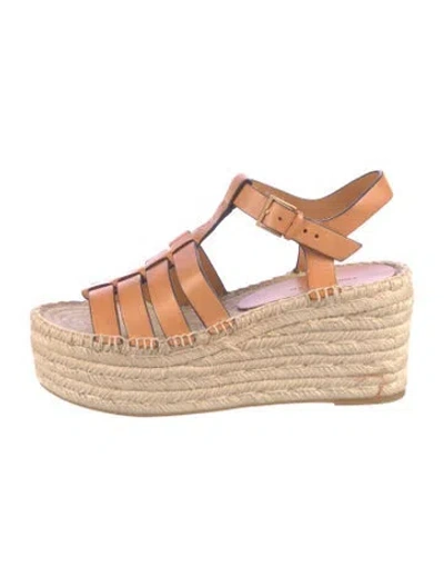 Pre-owned Tory Burch Leather Braided Accents Espadrilles In Neutrals