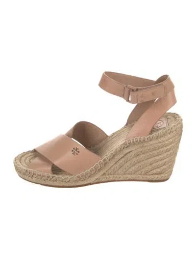 Pre-owned Tory Burch Leather Braided Accents Espadrilles In Neutrals