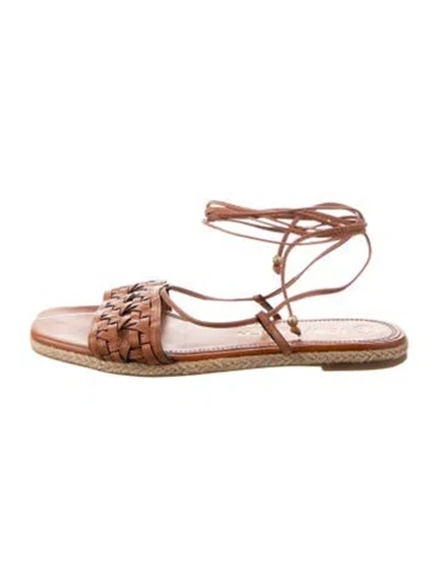 Pre-owned Tory Burch Leather Braided Accents Gladiator Sandals In Brown