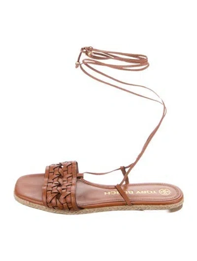 Pre-owned Tory Burch Leather Braided Accents Gladiator Sandals In Brown