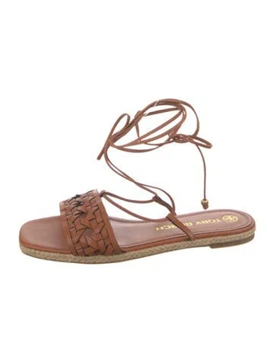 Pre-owned Tory Burch Leather Braided Accents Gladiator Sandals In Brown