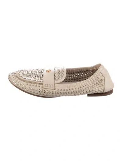 Pre-owned Tory Burch Leather Braided Accents Loafers In Neutrals