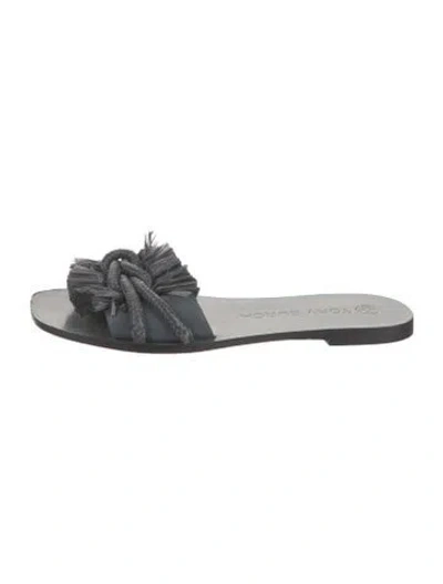 Pre-owned Tory Burch Leather Braided Accents Slides In Gray