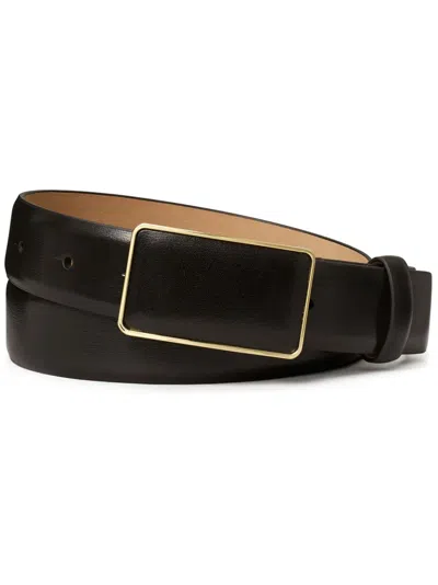 Tory Burch Smooth Leather Plate Belt In 002 Black Gold