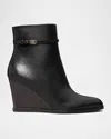 Tory Burch Leather Buckle Wedge Ankle Booties In Perfect Black