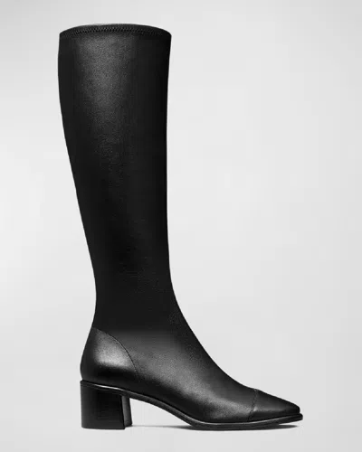 TORY BURCH LEATHER CAP-TOE MEDALLION KNEE BOOTS