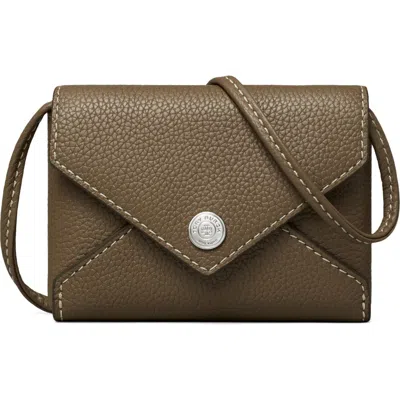 Tory Burch Leather Card Case Lanyard In Brown