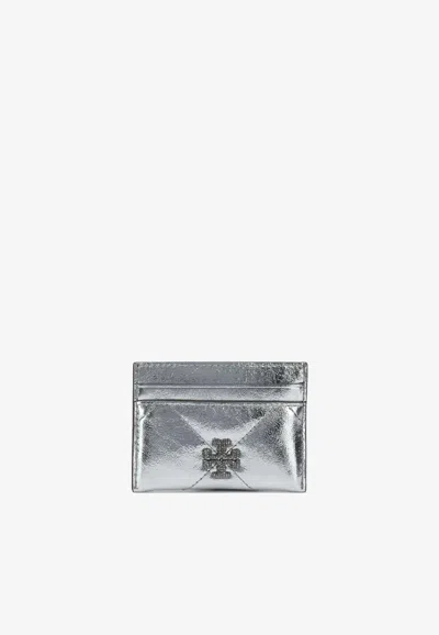 Tory Burch Leather Card Case In Silver