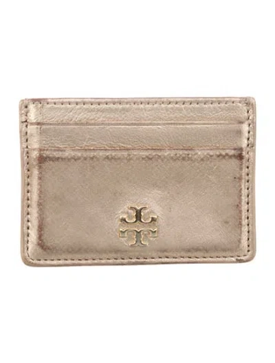 Pre-owned Tory Burch Leather Card Holder In Gold