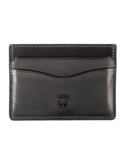 Pre-owned Tory Burch Leather Card Holder In Metallic/silver