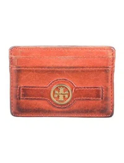 Pre-owned Tory Burch Leather Card Holder In Orange