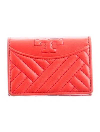 Pre-owned Tory Burch Leather Card Holder In Red