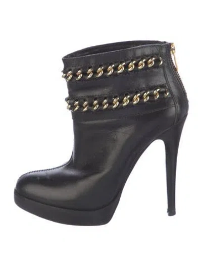 Pre-owned Tory Burch Leather Chain-link Accents Boots In Black