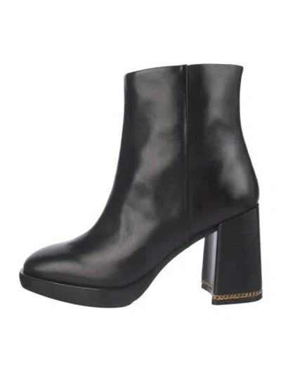 Pre-owned Tory Burch Leather Chain-link Accents Boots In Black