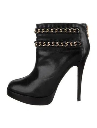 Pre-owned Tory Burch Leather Chain-link Accents Boots In Black