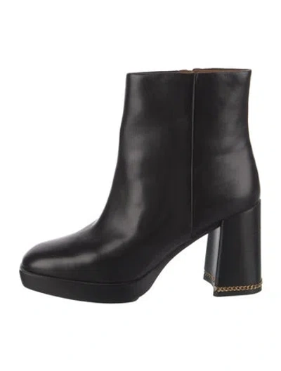 Pre-owned Tory Burch Leather Chain-link Accents Boots In Black