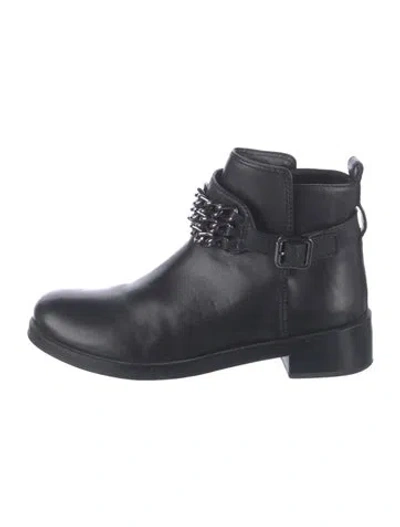 Pre-owned Tory Burch Leather Chain-link Accents Boots In Black