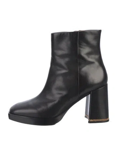 Pre-owned Tory Burch Leather Chain-link Accents Boots In Black