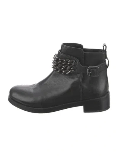 Pre-owned Tory Burch Leather Chain-link Accents Combat Boots In Black
