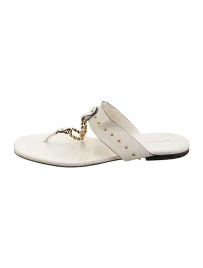 Pre-owned Tory Burch Leather Chain-link Accents Flip Flops In White