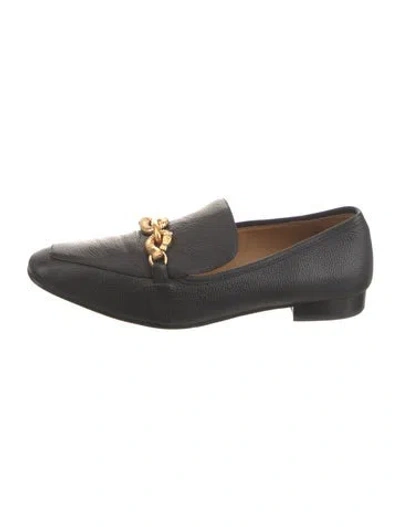 Pre-owned Tory Burch Leather Chain-link Accents Loafers In Black