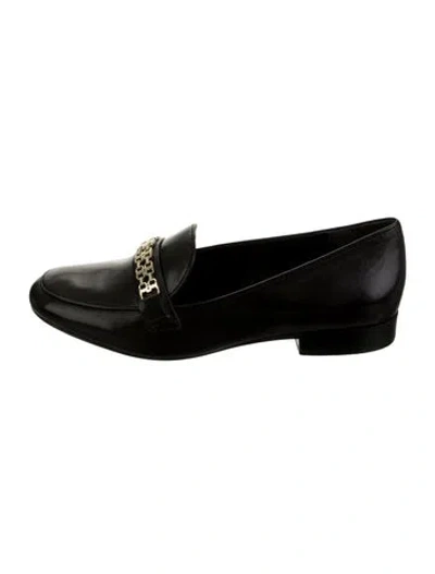 Pre-owned Tory Burch Leather Chain-link Accents Loafers In Black
