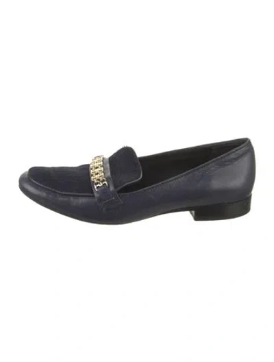 Pre-owned Tory Burch Leather Chain-link Accents Loafers In Blue