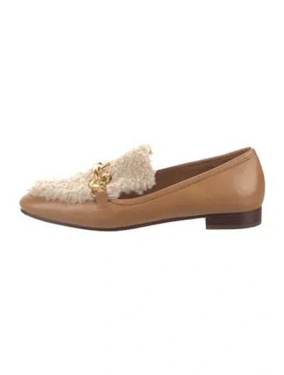 Pre-owned Tory Burch Leather Chain-link Accents Loafers In Brown